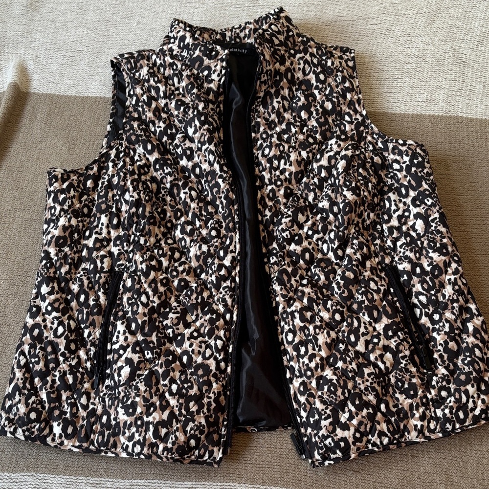 Relativity Black and Tan Animal Print Vest